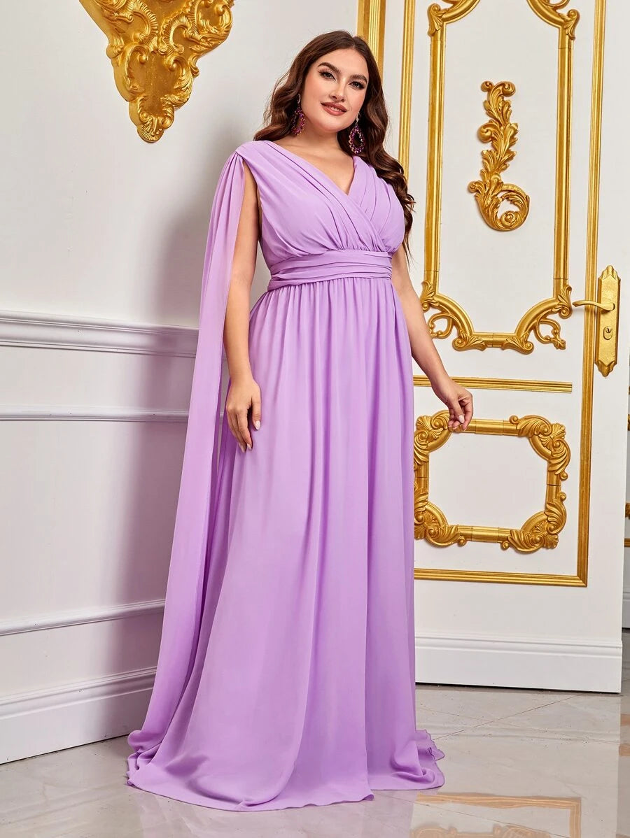 فستان حفلات ثنية مطوي جانبي شيفون مقاس كبير