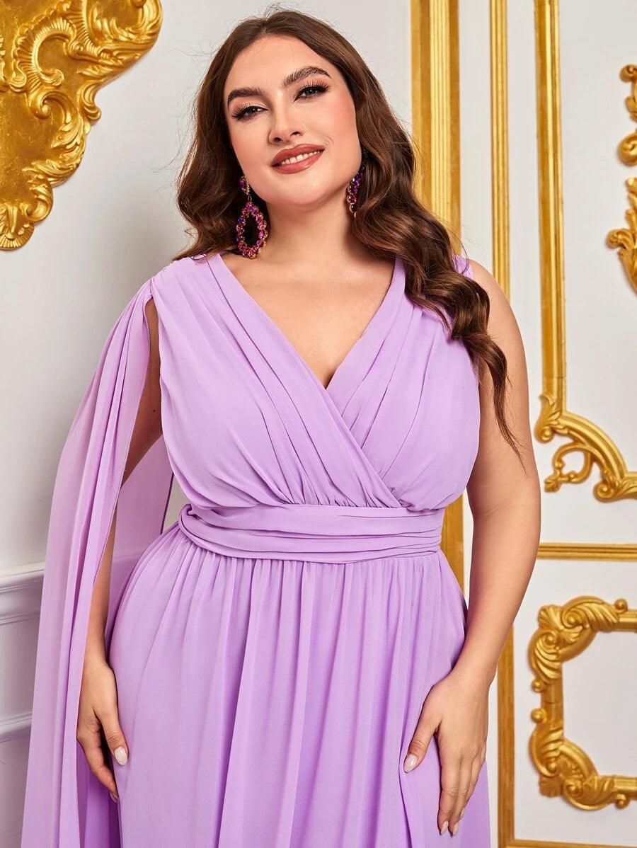 فستان حفلات ثنية مطوي جانبي شيفون مقاس كبير