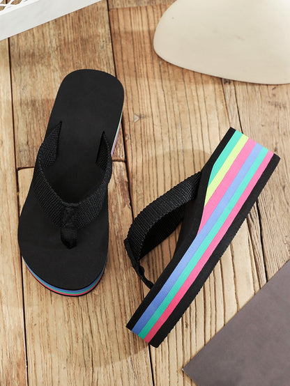 نساء نمط مخطط القوس القزحي شباشب , الموضة كعب متوسط شبشب