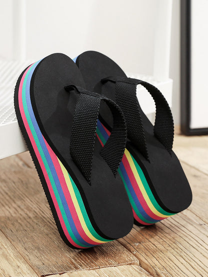 نساء نمط مخطط القوس القزحي شباشب , الموضة كعب متوسط شبشب