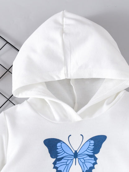 طقم بيجاما رياضية قطعتين لفتاة الأطفال يحتوي على جاكيت بطبعة فراشة وسروال رياضي