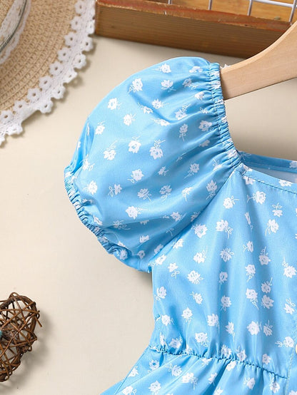 فستان بطباعة أزهار اقحوان اكمام منتفخة للاطفال