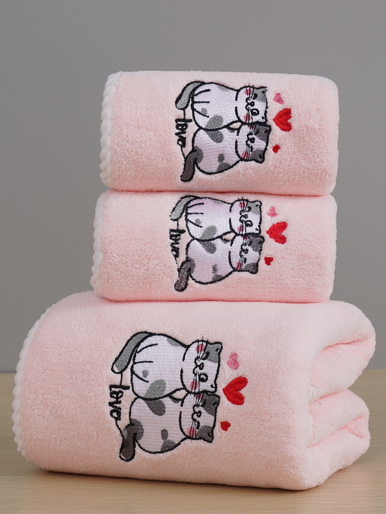 منشفة يد/حمام قطيفة مرجانية 1قطعة مطرزة بتصميم قط