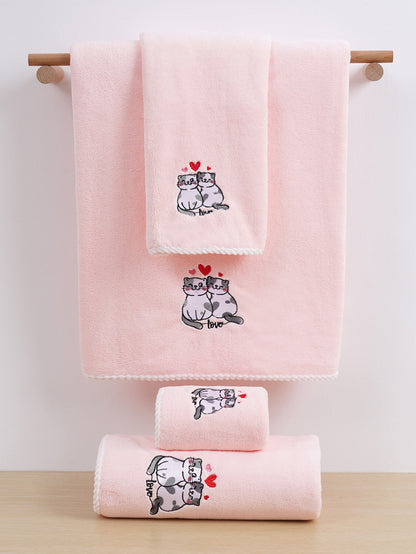 منشفة يد/حمام قطيفة مرجانية 1قطعة مطرزة بتصميم قط