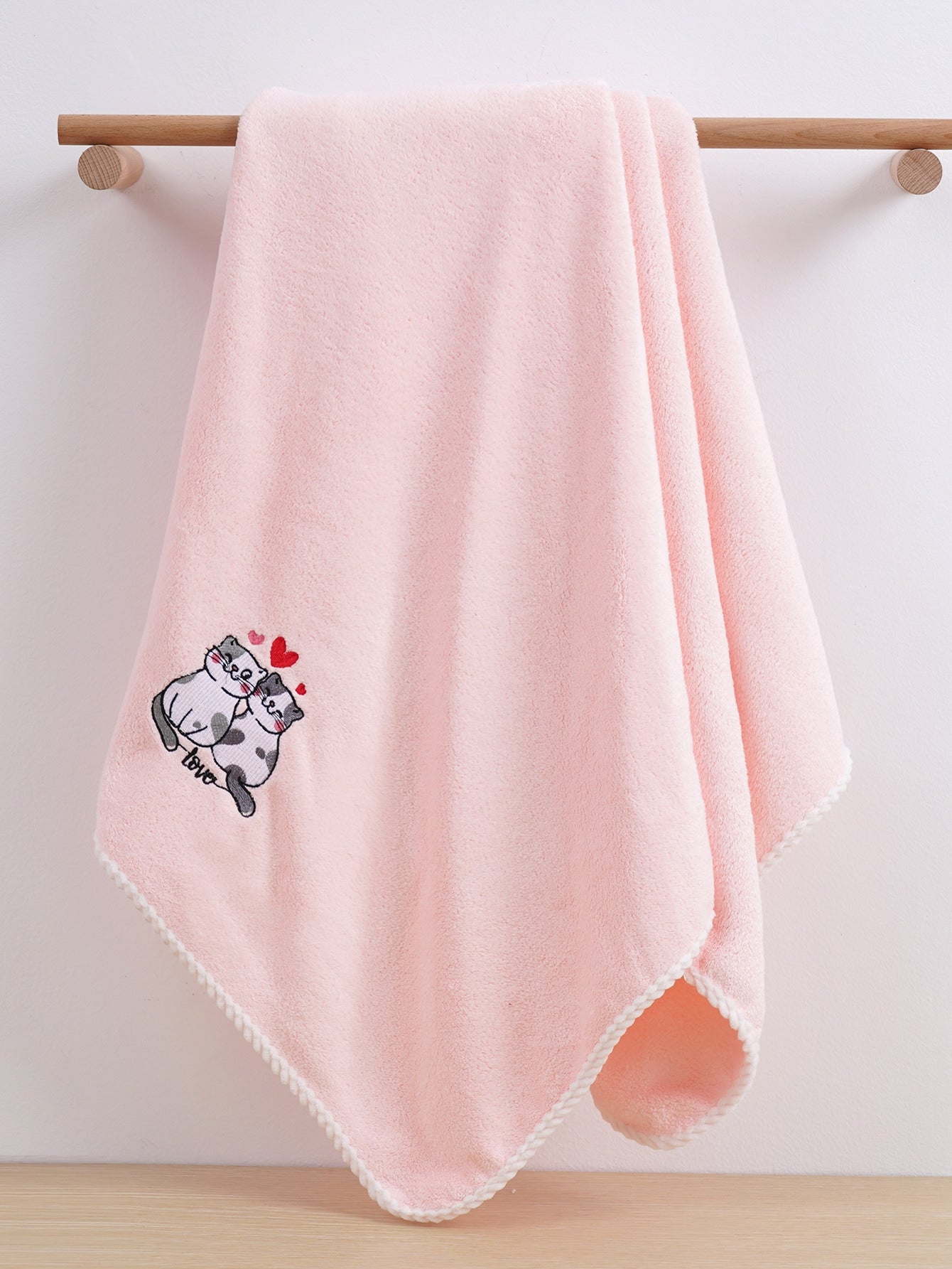 منشفة يد/حمام قطيفة مرجانية 1قطعة مطرزة بتصميم قط