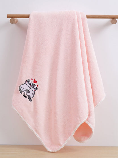 منشفة يد/حمام قطيفة مرجانية 1قطعة مطرزة بتصميم قط