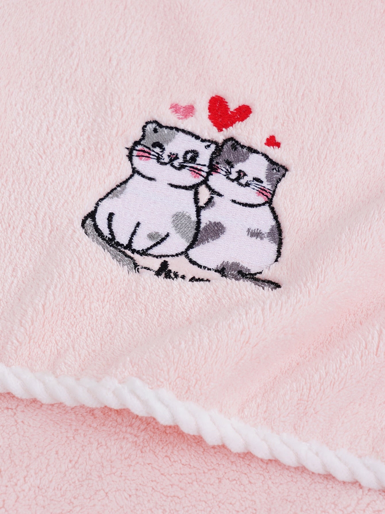 منشفة يد/حمام قطيفة مرجانية 1قطعة مطرزة بتصميم قط