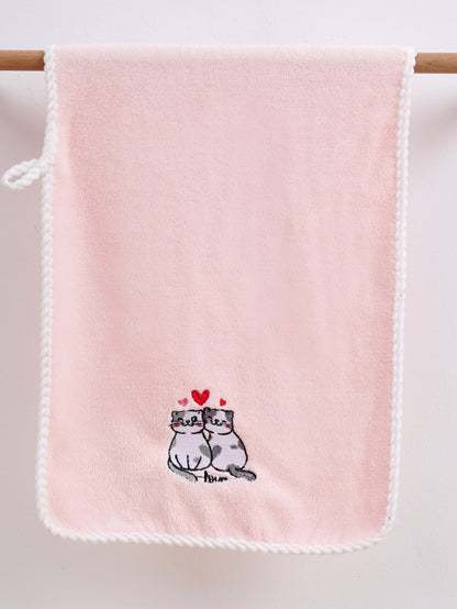 منشفة يد/حمام قطيفة مرجانية 1قطعة مطرزة بتصميم قط