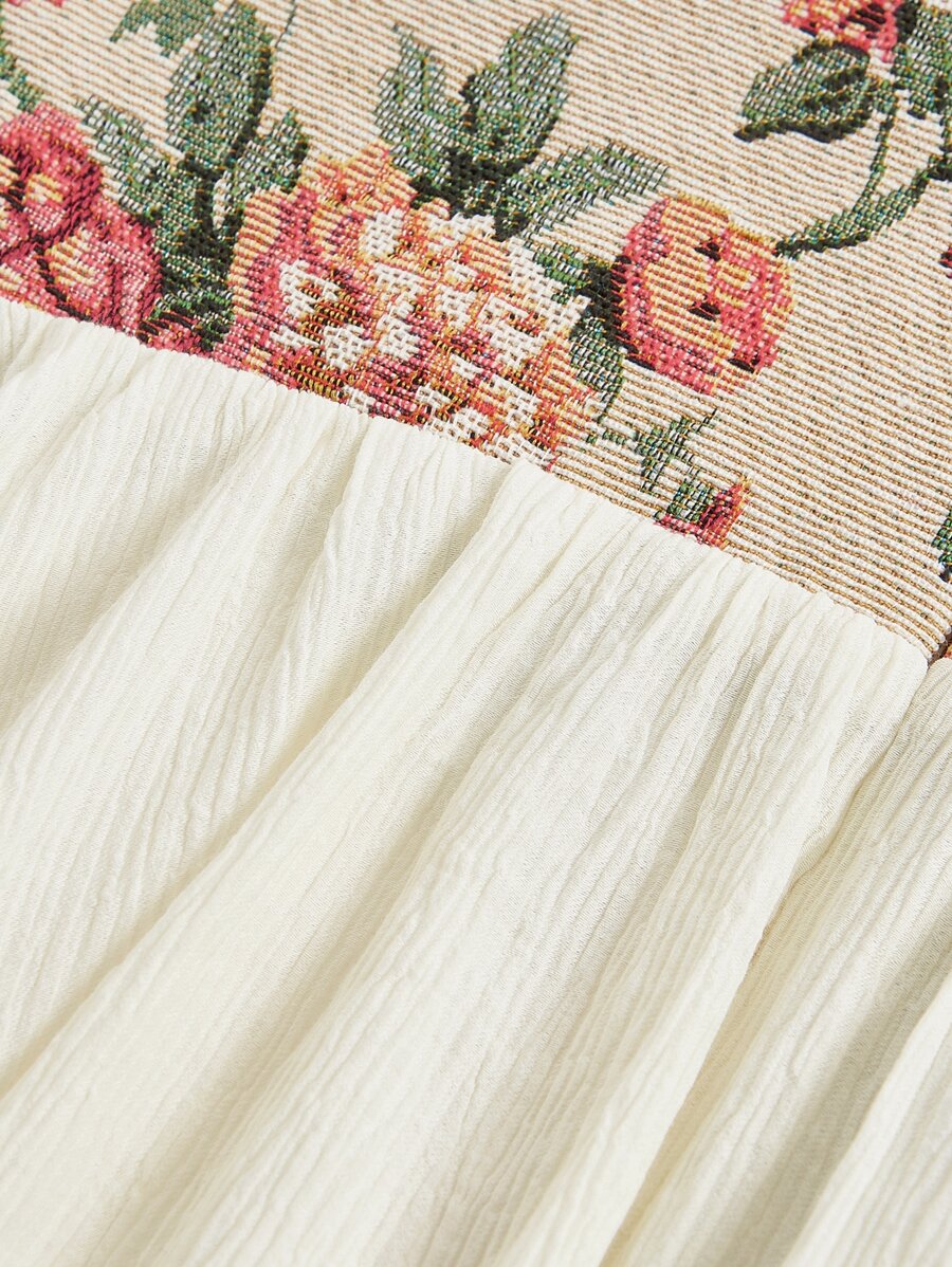 فستان طباعة الأزهار اكمام منتفخة