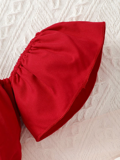 بلوزة بأكتاف و تنورة مخططة وحزام للرأس لفتاة الأطفال