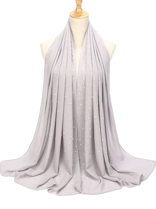 وشاح شيفون أنيق مزين بالراين للحياة اليومية والرحلات الخارجية