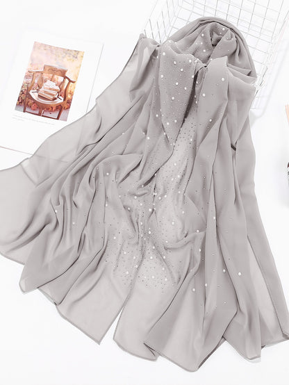 وشاح شيفون أنيق مزين بالراين للحياة اليومية والرحلات الخارجية