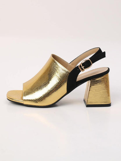 نعال نسائي ، صنادل براقة بكعب منحوتة ضبابية صفراء