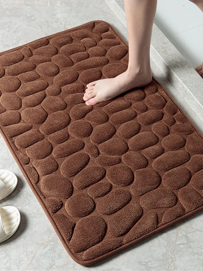 سجادة حمام بزخرفة حصاة الرصف ووسادة إسفنجية ميموري فوم وسجادة حمام قابلة للغسل وماصة للماء