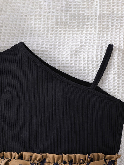 للبنات الصغار ياقة غير متماثل تي شيرت