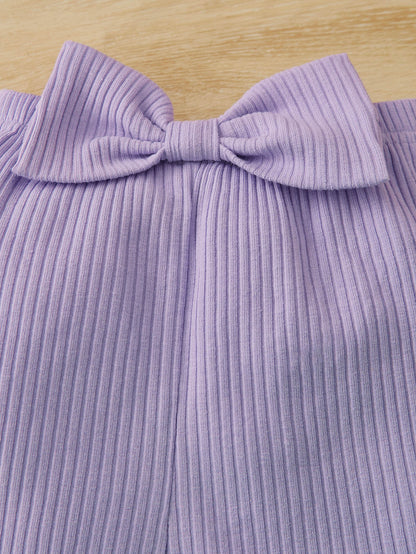 للاطفال شبكة متباينة اكمام منتفخة أزرار أمامية تي شيرت و عقدة الفراشة أمامية بنطلون قصير