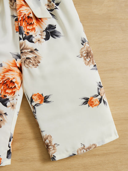 بذلة طفلة بطبعة الزهور ،مع حزام وحمالة رقبة