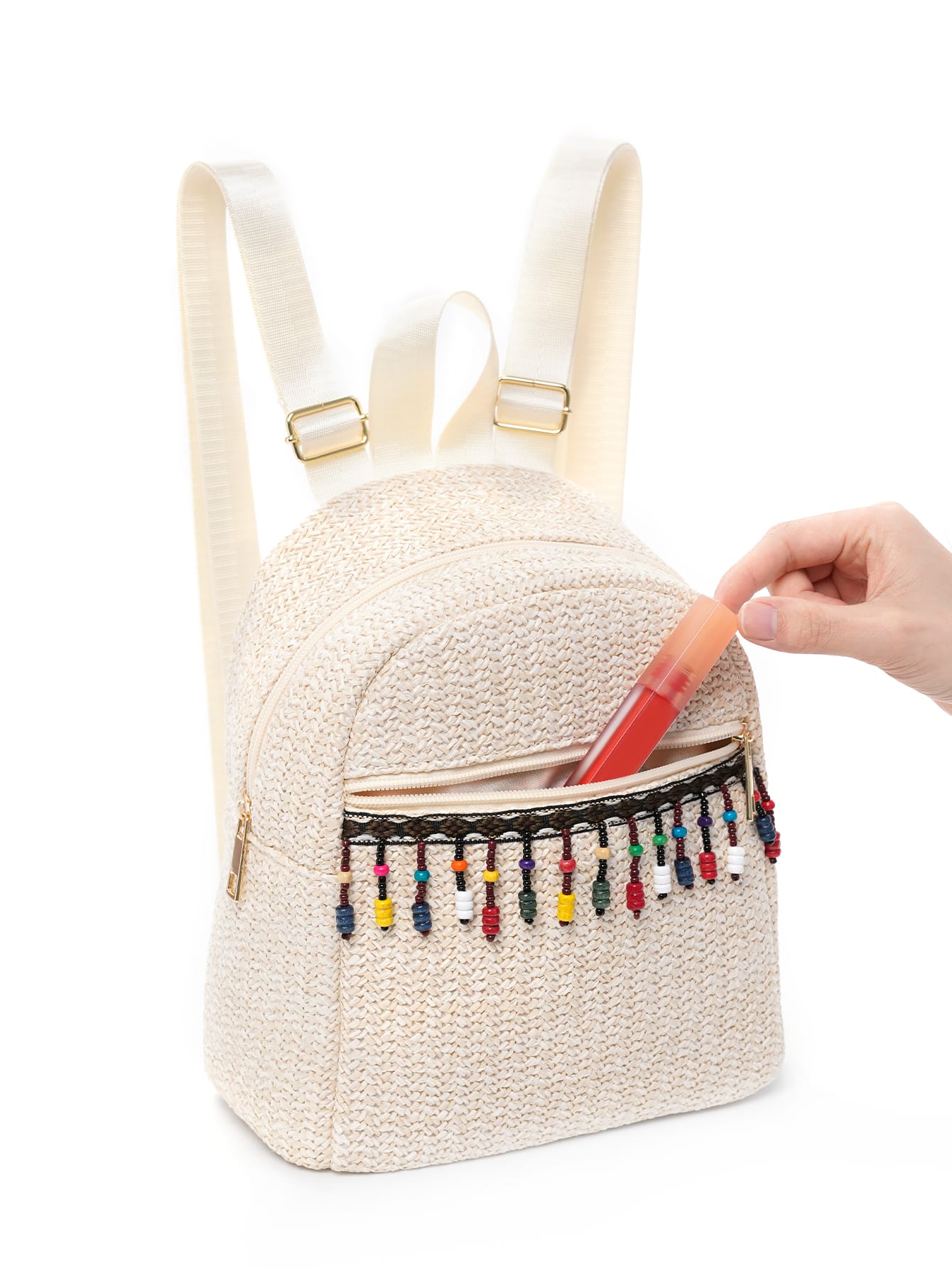 حقيبة قش ميني بديكور خرز