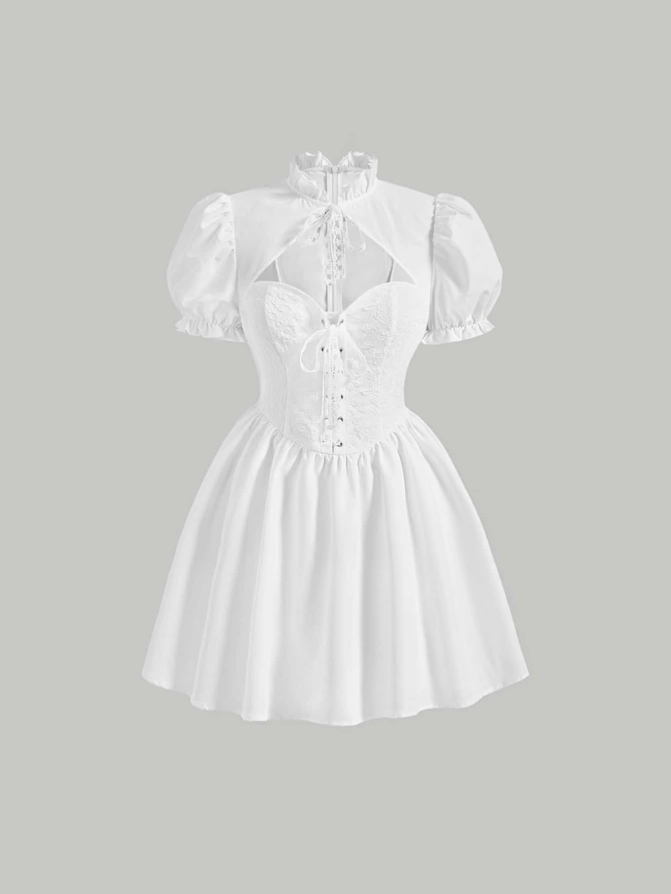 فستان رباط مقصوص امامي اكمام منتفخة