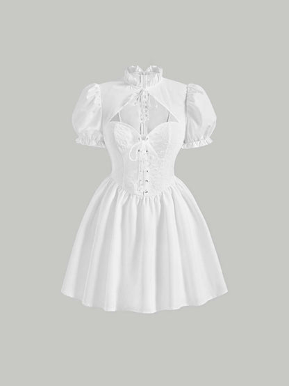 فستان رباط مقصوص امامي اكمام منتفخة