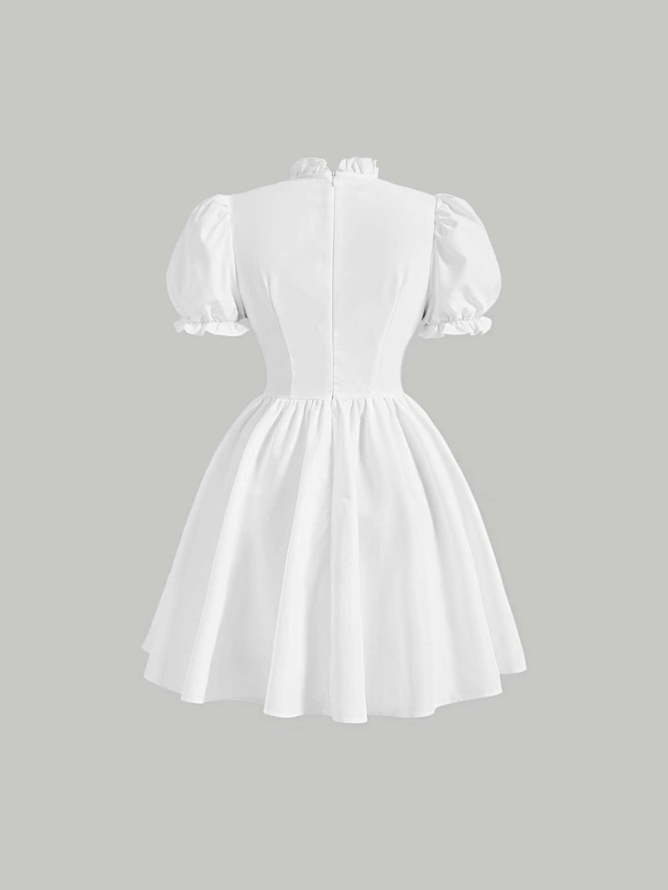 فستان رباط مقصوص امامي اكمام منتفخة