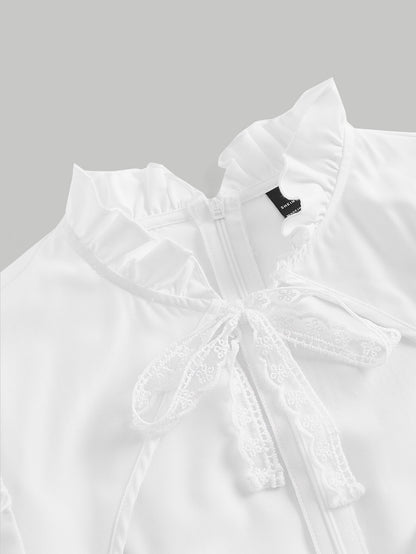 فستان رباط مقصوص امامي اكمام منتفخة