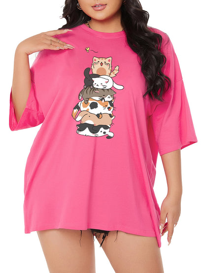 تي شيرت منخفض الاكتاف صور رسوم كارتون مقاس كبير