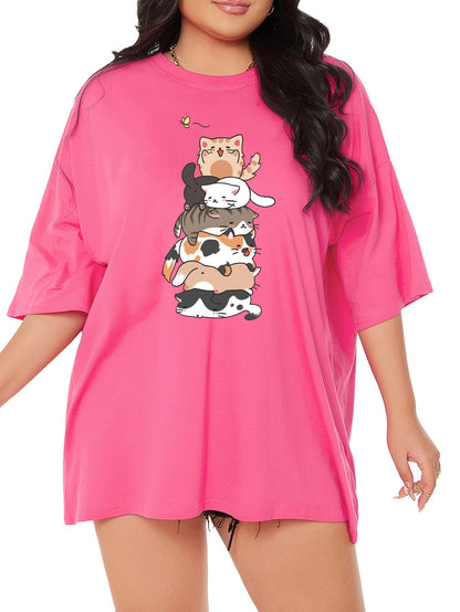 تي شيرت منخفض الاكتاف صور رسوم كارتون مقاس كبير