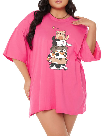 تي شيرت منخفض الاكتاف صور رسوم كارتون مقاس كبير