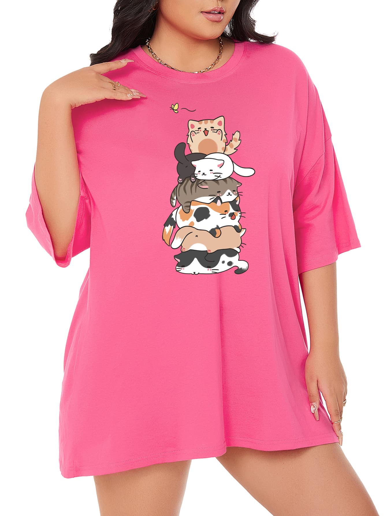 تي شيرت منخفض الاكتاف صور رسوم كارتون مقاس كبير