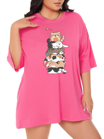 تي شيرت منخفض الاكتاف صور رسوم كارتون مقاس كبير