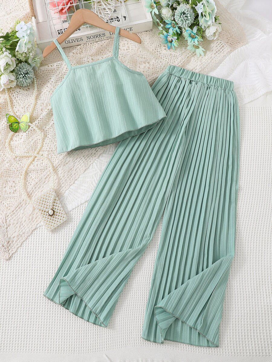 لباس علوي كامي طويلة متدرجة مع سروال بأرجل واسعة مجعدة