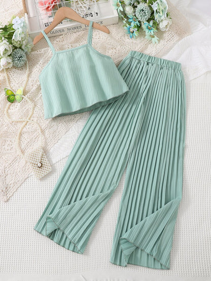 لباس علوي كامي طويلة متدرجة مع سروال بأرجل واسعة مجعدة