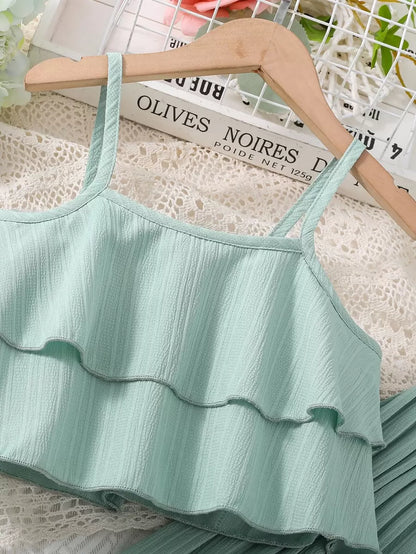 لباس علوي كامي طويلة متدرجة مع سروال بأرجل واسعة مجعدة