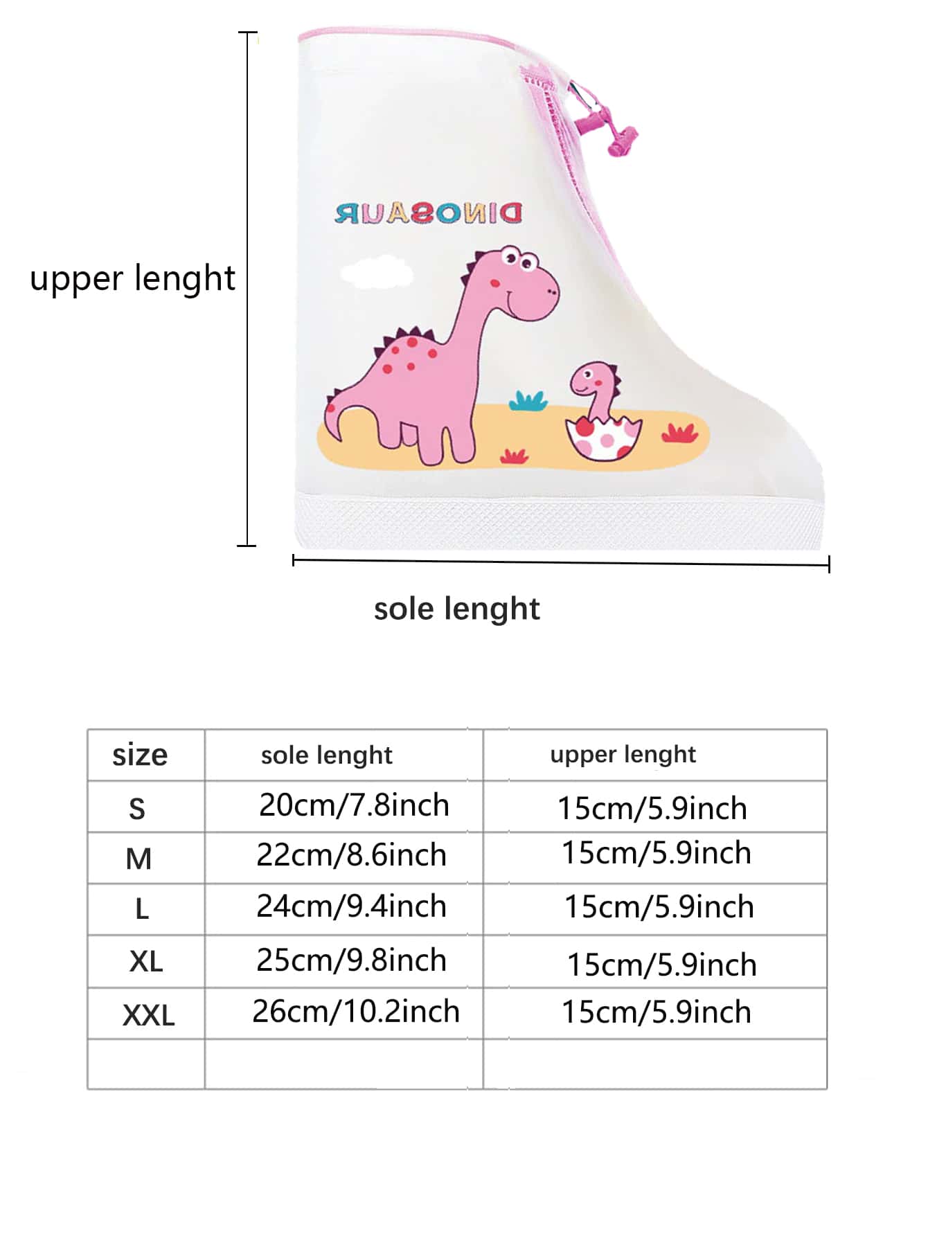 غطاء أحذية المطر البلاستيكية للأطفال، غطاء حذاء مطر قابل لإعادة الاستخدام بنمط ديناصور كرتوني لطيف للأطفال زوج واحد