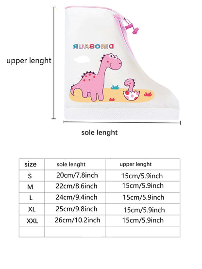 غطاء أحذية المطر البلاستيكية للأطفال، غطاء حذاء مطر قابل لإعادة الاستخدام بنمط ديناصور كرتوني لطيف للأطفال زوج واحد