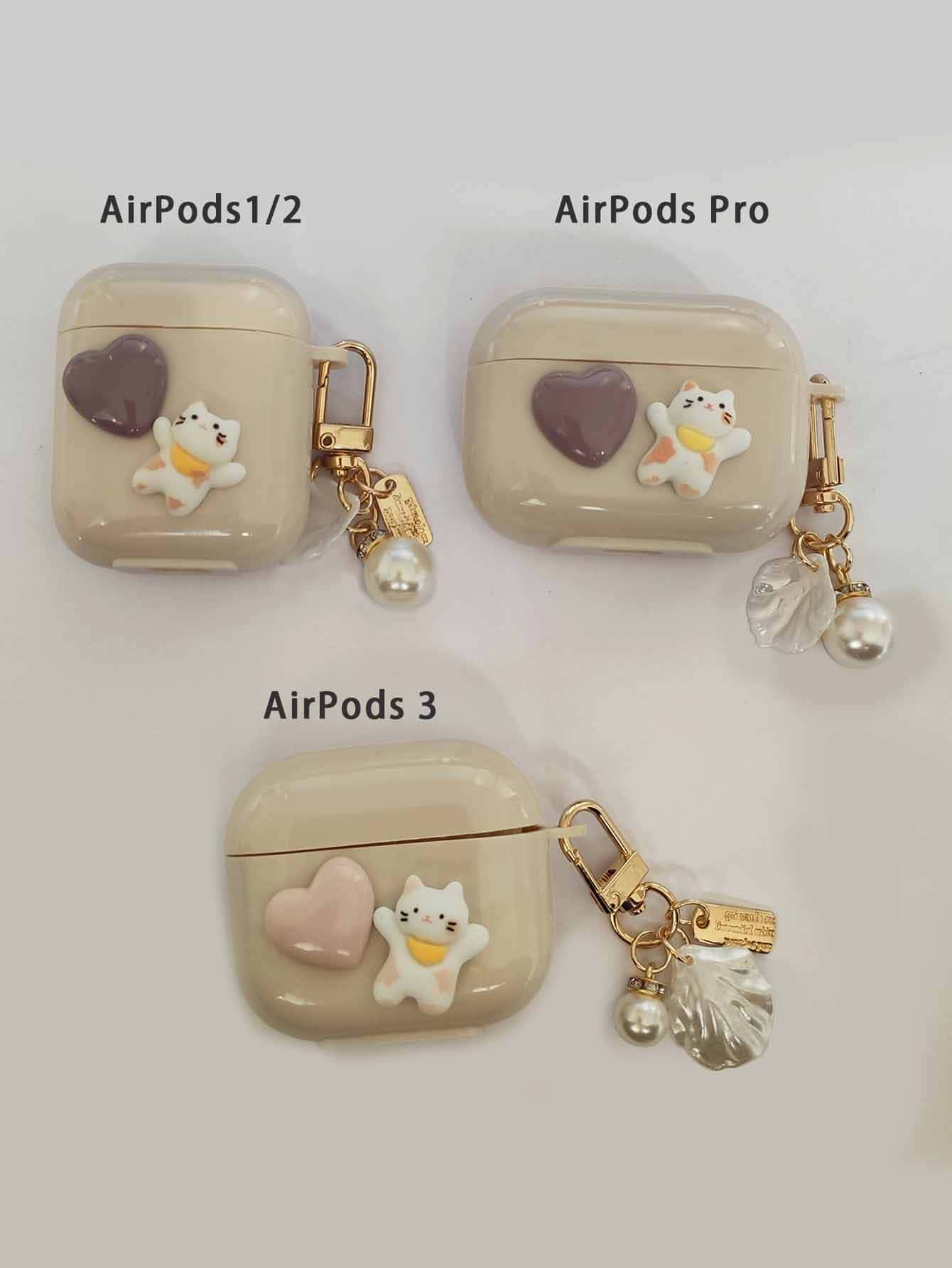 علبة سماعات الأذن الزخرفية بقط وقلب كرتوني ل- Airpods 1/2 Airpods Pro