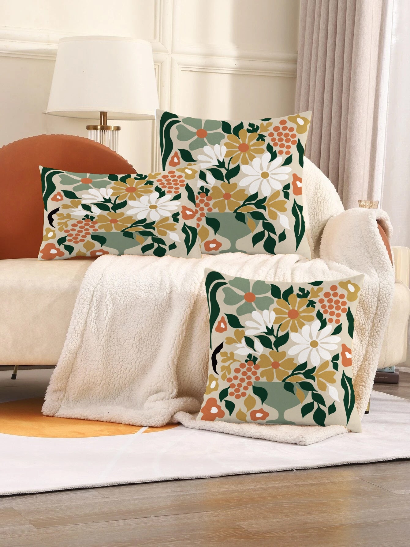 غطاء وسادة مطبوع بنمط زهرة الكوب البسيط العصري بدون حشو