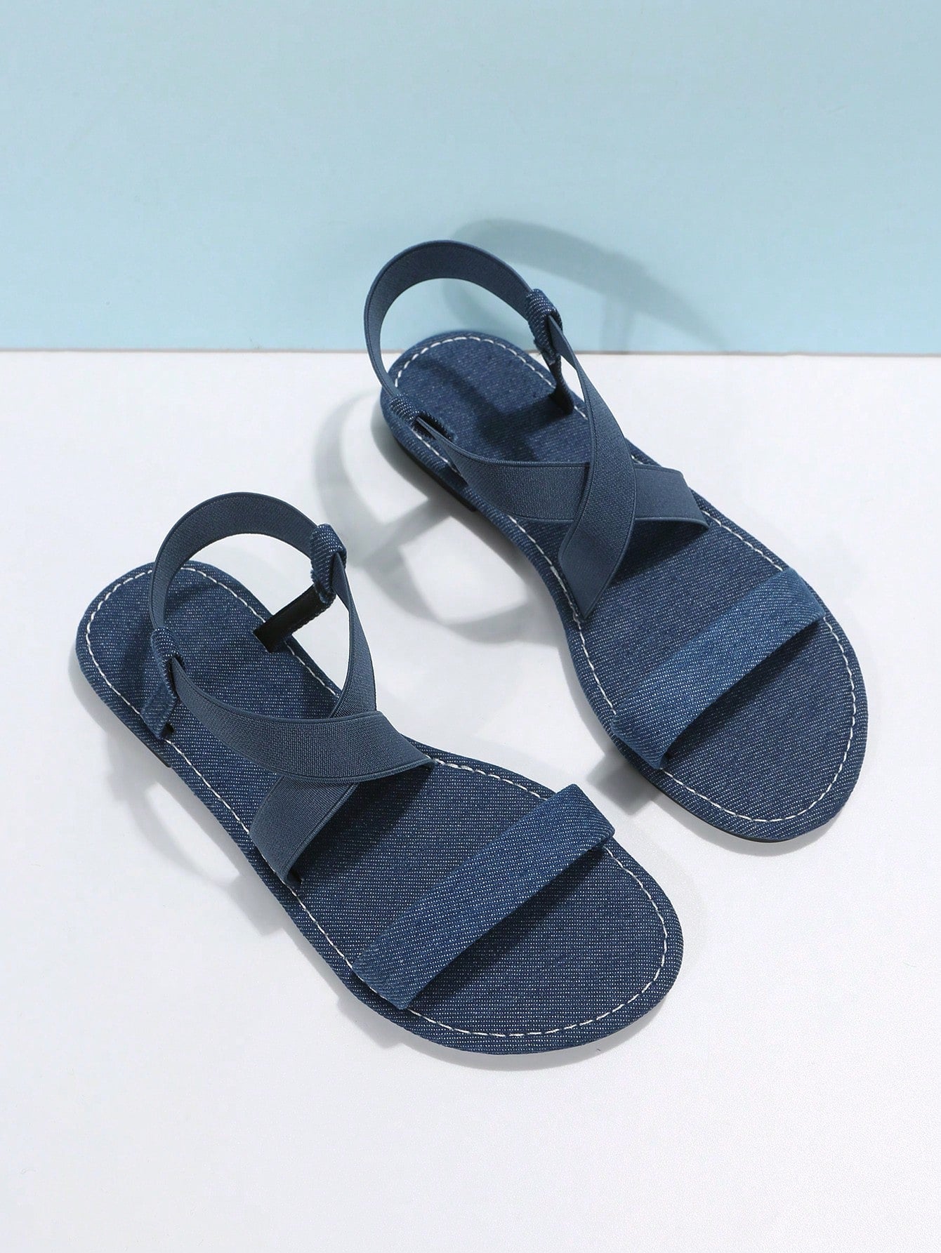 صنادل ومفتوح الوراء أشرطة متقاطعة مسطح الموضة قماش للصيف نساء