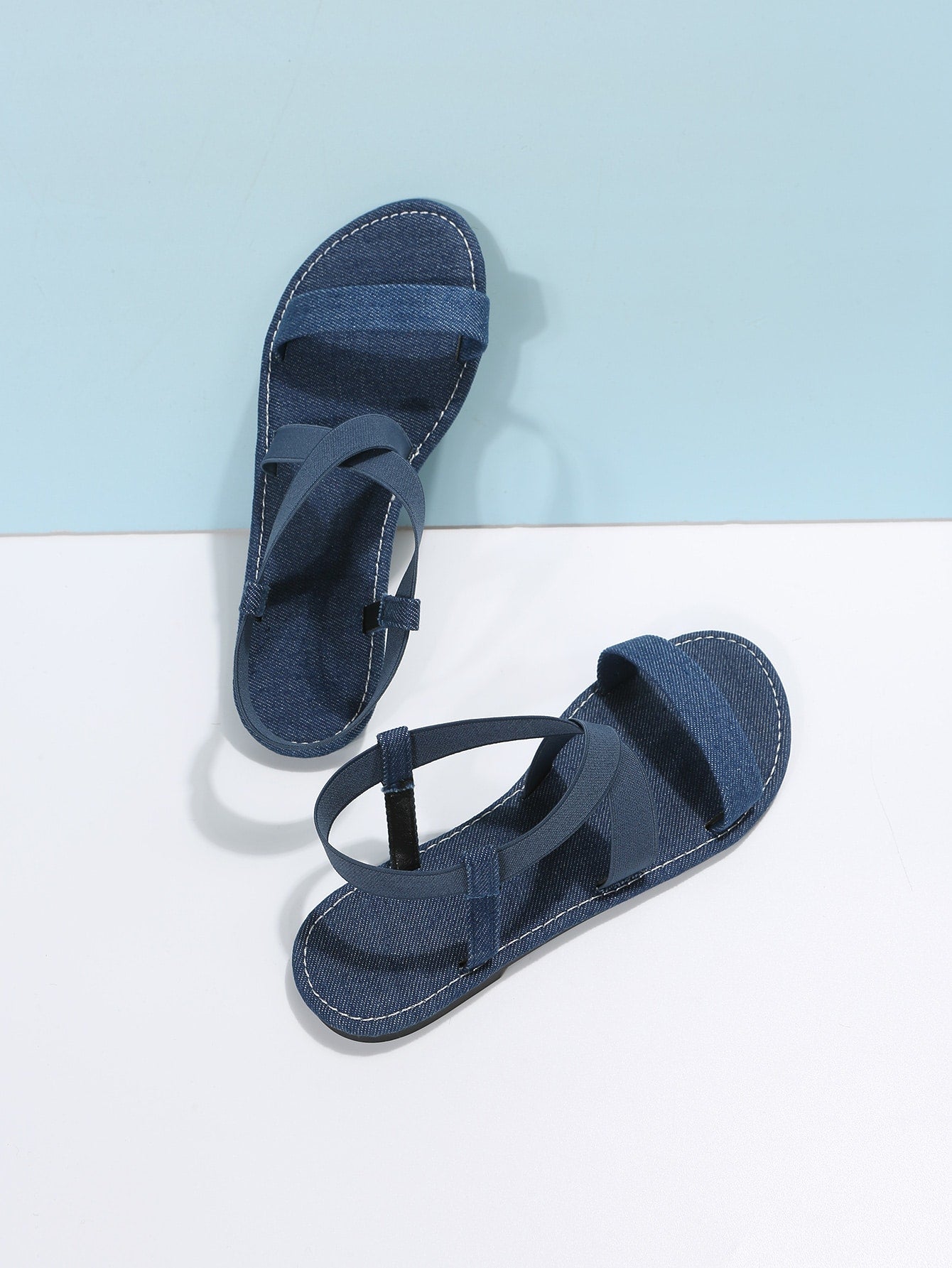 صنادل ومفتوح الوراء أشرطة متقاطعة مسطح الموضة قماش للصيف نساء