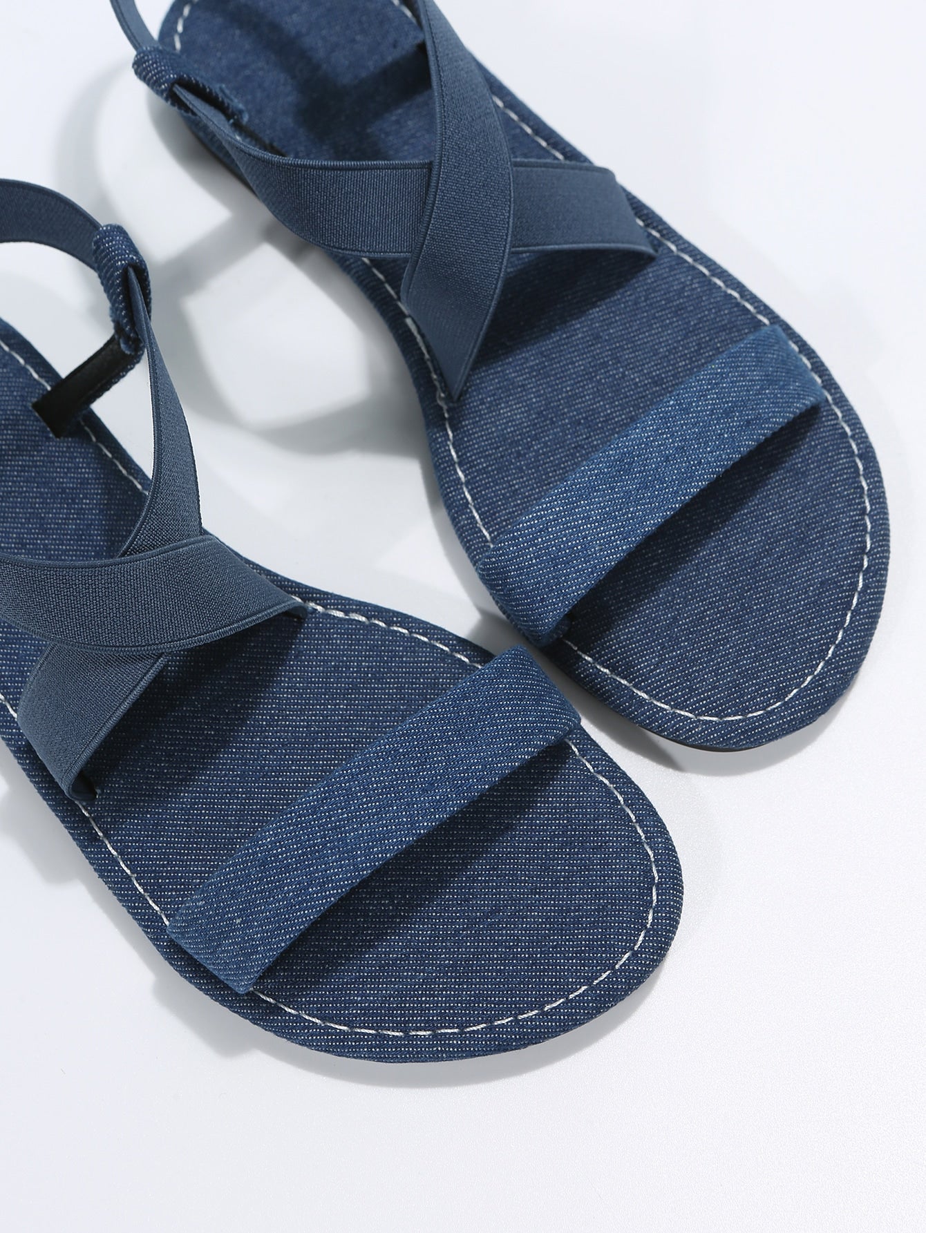 صنادل ومفتوح الوراء أشرطة متقاطعة مسطح الموضة قماش للصيف نساء