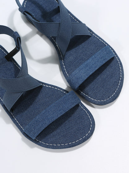 صنادل ومفتوح الوراء أشرطة متقاطعة مسطح الموضة قماش للصيف نساء