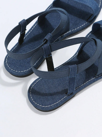 صنادل ومفتوح الوراء أشرطة متقاطعة مسطح الموضة قماش للصيف نساء