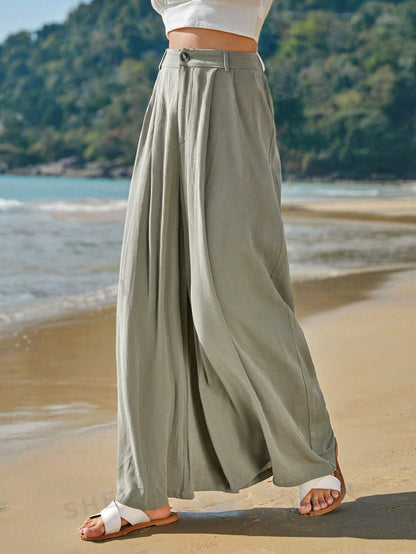 بنطلون بساق واسع موحدة اللون