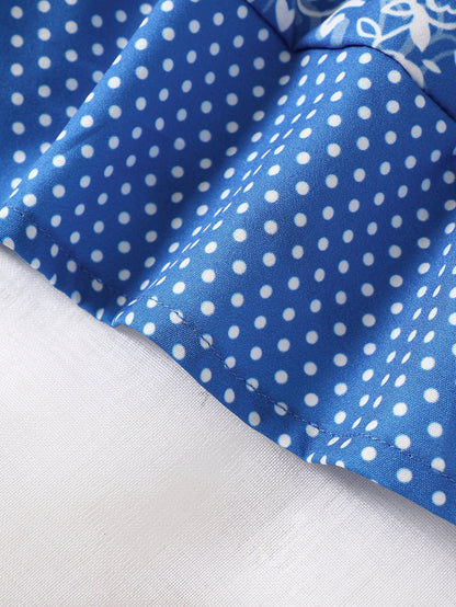 للاطفال بطباعة زهر ونقاط بولكا عقدة الفراشة أمامية فستان مع اكسسوارت قبعة