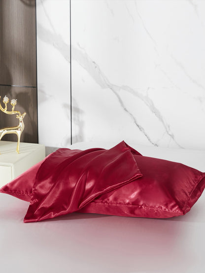 كيس وسادة موحد اللون ساتان، غطاء وسادة ناعم مع إغلاق مغلف لغرفة النوم، مستلزمات الفراش 2 قطعة