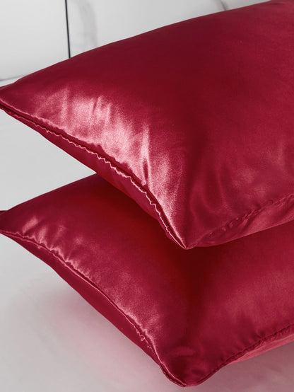 كيس وسادة موحد اللون ساتان، غطاء وسادة ناعم مع إغلاق مغلف لغرفة النوم، مستلزمات الفراش 2 قطعة