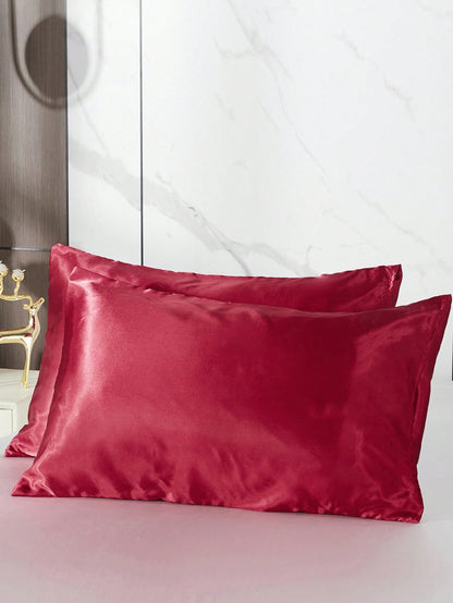 كيس وسادة موحد اللون ساتان، غطاء وسادة ناعم مع إغلاق مغلف لغرفة النوم، مستلزمات الفراش 2 قطعة