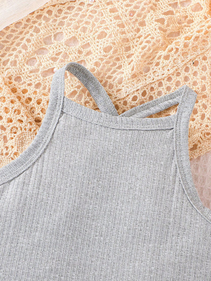 بدلة جسم لطفلة رضيعة 3 قطع مع حمالات متشابكة على الظهر