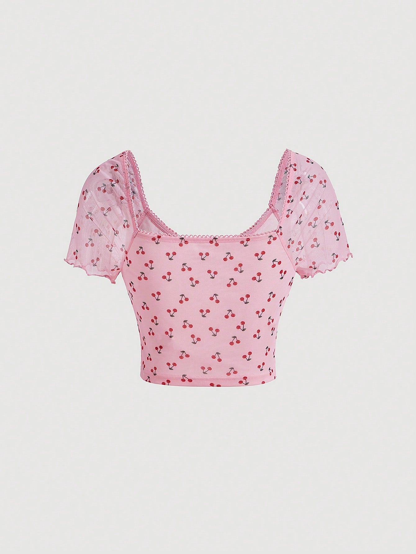 تي شيرت قصير بطباعة كرز معقود من الأمام